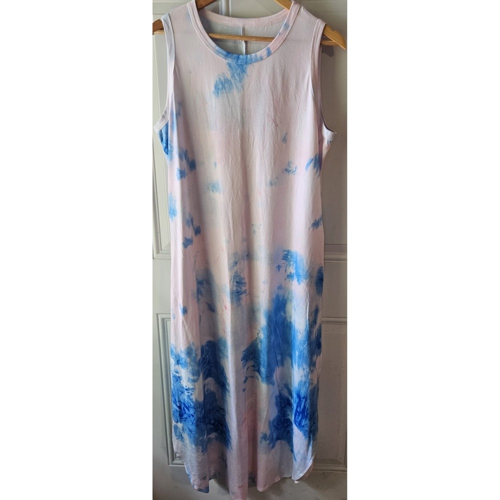 Tie Dye Sleeveless Maxi Dress Pink Blue Lounge Casual Dress Women's XL